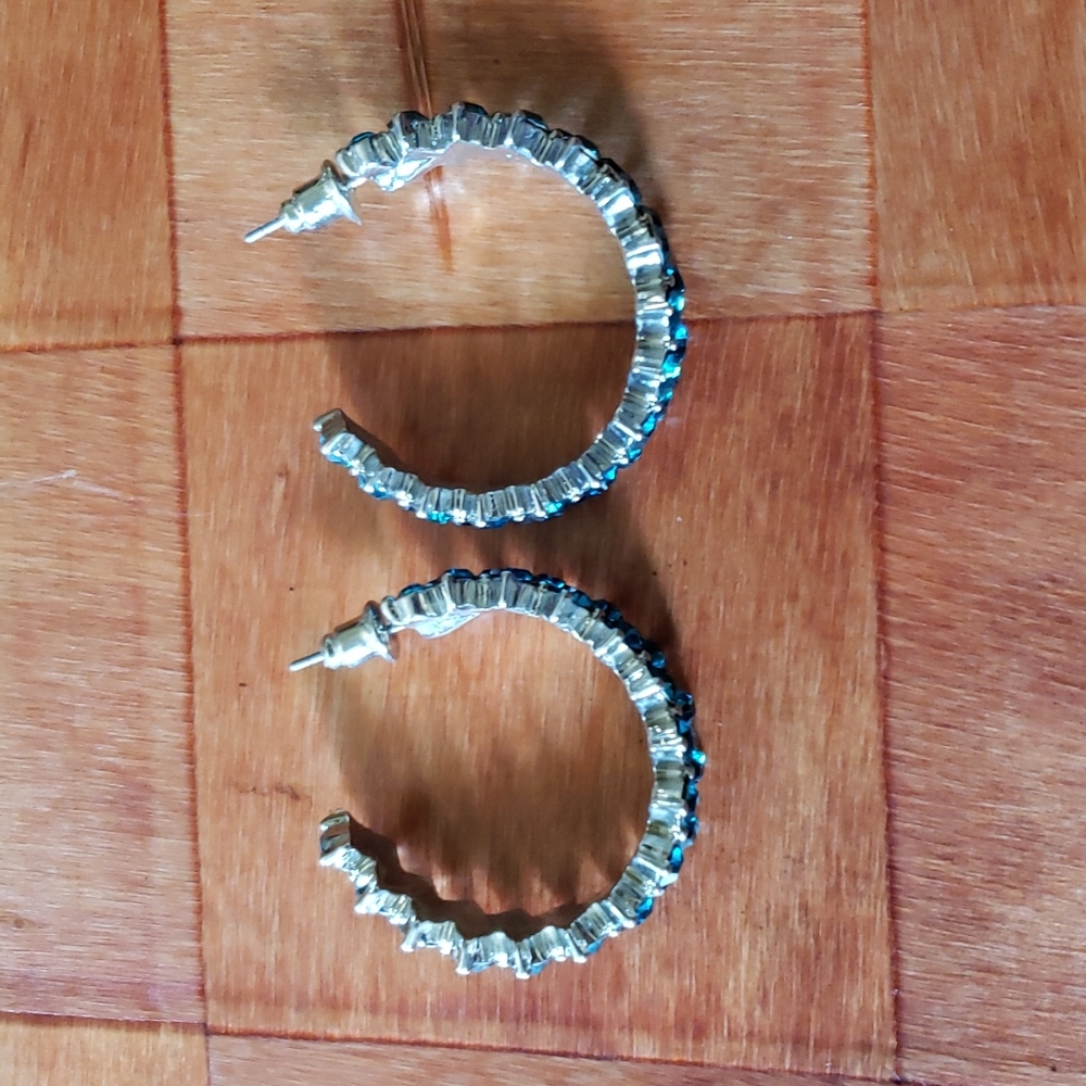 Cherry Blue Rhinestone Earrings - Picture 3 of 3